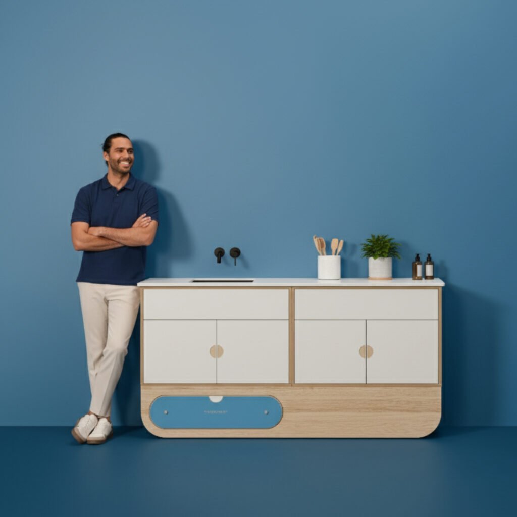 Moderne keuken met stijlvolle meubels en accessoires.